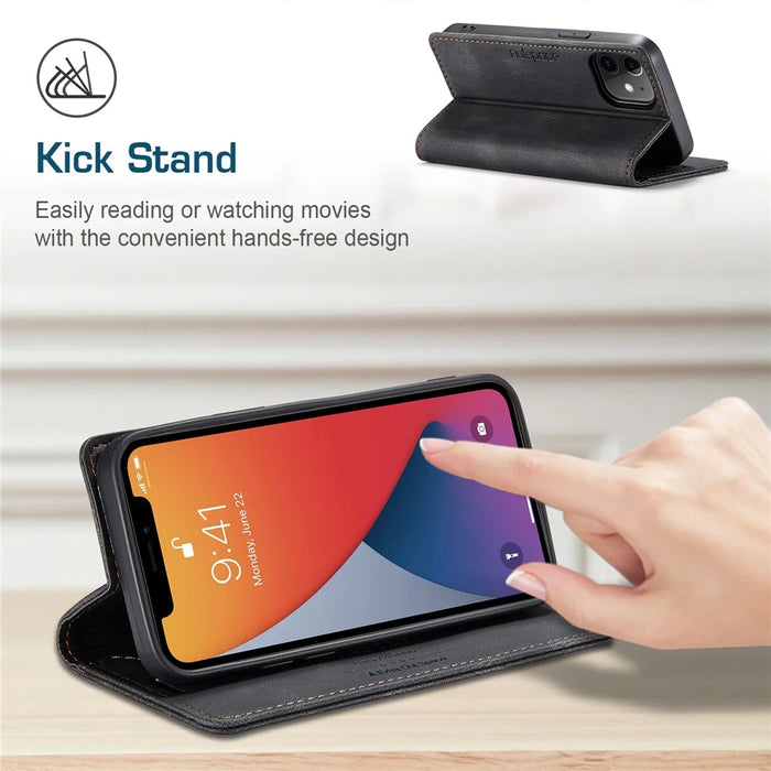 AUTSPACE A01 Series RFID Protection Retro Matte Wallet Leather Shell for iPhone 12 mini 5.4 inch - Black - 3
