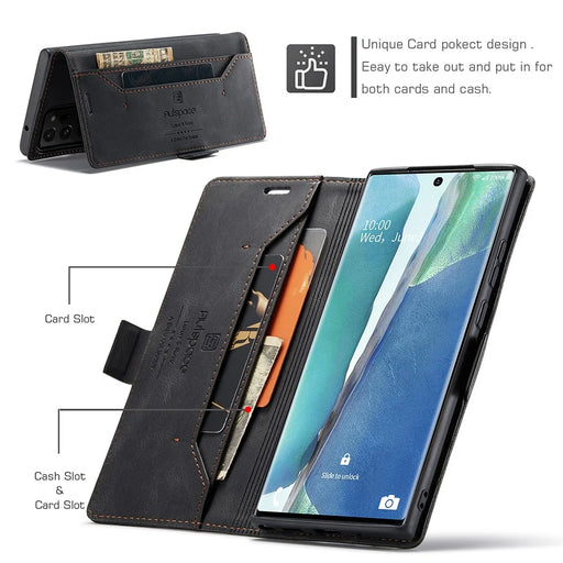 AUTSPACE A01 Series RFID Blocking Retro Matte Leather Wallet Cover for Samsung Galaxy Note20 Ultra/Note20 Ultra 5G - Black - 2
