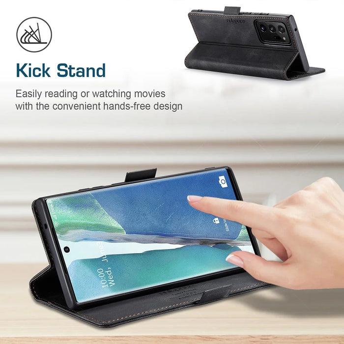 AUTSPACE A01 Series RFID Blocking Retro Matte Leather Wallet Cover for Samsung Galaxy Note20 Ultra/Note20 Ultra 5G - Black - 3