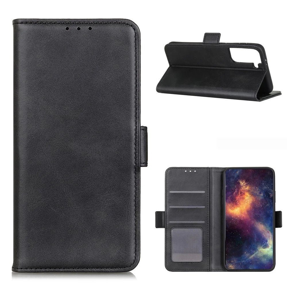 Side Absorption Protective Leather Case Shell with Wallet Stand for Samsung Galaxy S21 5G/S21 4G - Black - 1