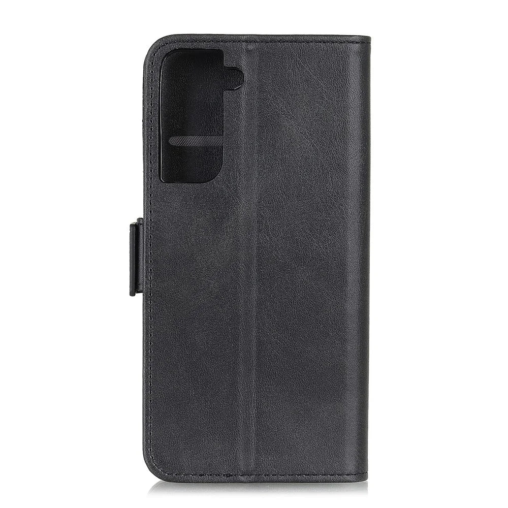 Side Absorption Protective Leather Case Shell with Wallet Stand for Samsung Galaxy S21 5G/S21 4G - Black - 3