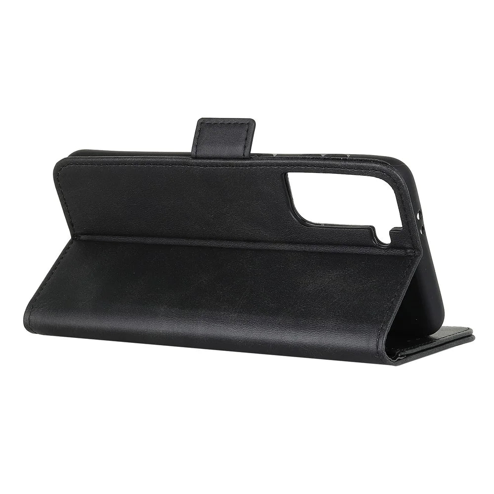 Side Absorption Protective Leather Case Shell with Wallet Stand for Samsung Galaxy S21 5G/S21 4G - Black - 4