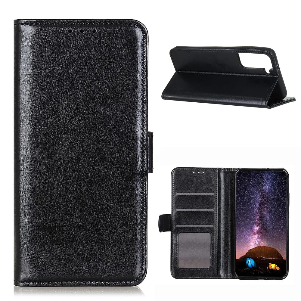 Shockproof Anti-dust Crazy Horse Leather Wallet Stand Cellphone Cover Case for Samsung Galaxy S21 5G/S21 4G - Black - 1
