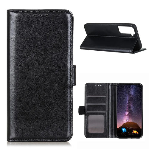 Shockproof Anti-dust Crazy Horse Leather Wallet Stand Cellphone Cover Case for Samsung Galaxy S21 5G/S21 4G - Black - 1