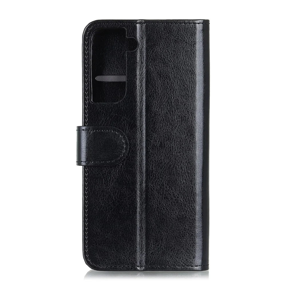 Shockproof Anti-dust Crazy Horse Leather Wallet Stand Cellphone Cover Case for Samsung Galaxy S21 5G/S21 4G - Black - 3