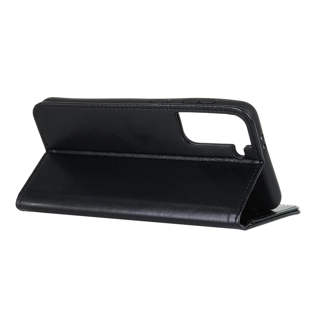 Shockproof Anti-dust Crazy Horse Leather Wallet Stand Cellphone Cover Case for Samsung Galaxy S21 5G/S21 4G - Black - 4