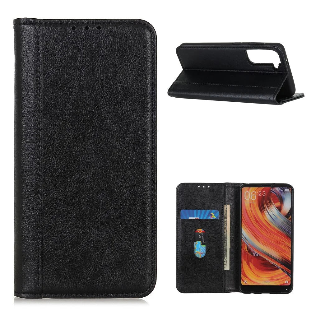 Auto-absorbed Litchi Grain Shell for Samsung Galaxy S21 5G/S21 4G Wallet Split Leather Cover - Black - 1