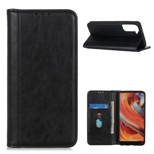 Auto-absorbed Litchi Grain Shell for Samsung Galaxy S21 5G/S21 4G Wallet Split Leather Cover - Black - 1