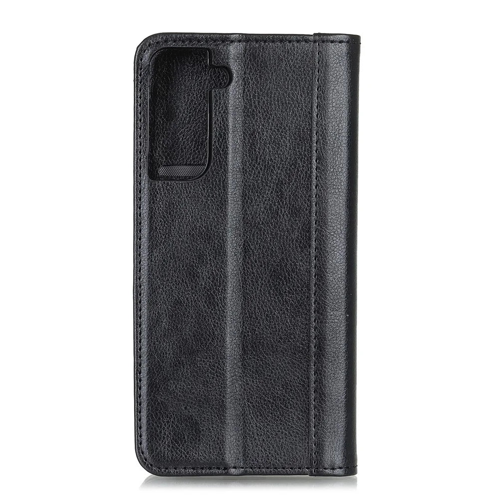 Auto-absorbed Litchi Grain Shell for Samsung Galaxy S21 5G/S21 4G Wallet Split Leather Cover - Black - 3