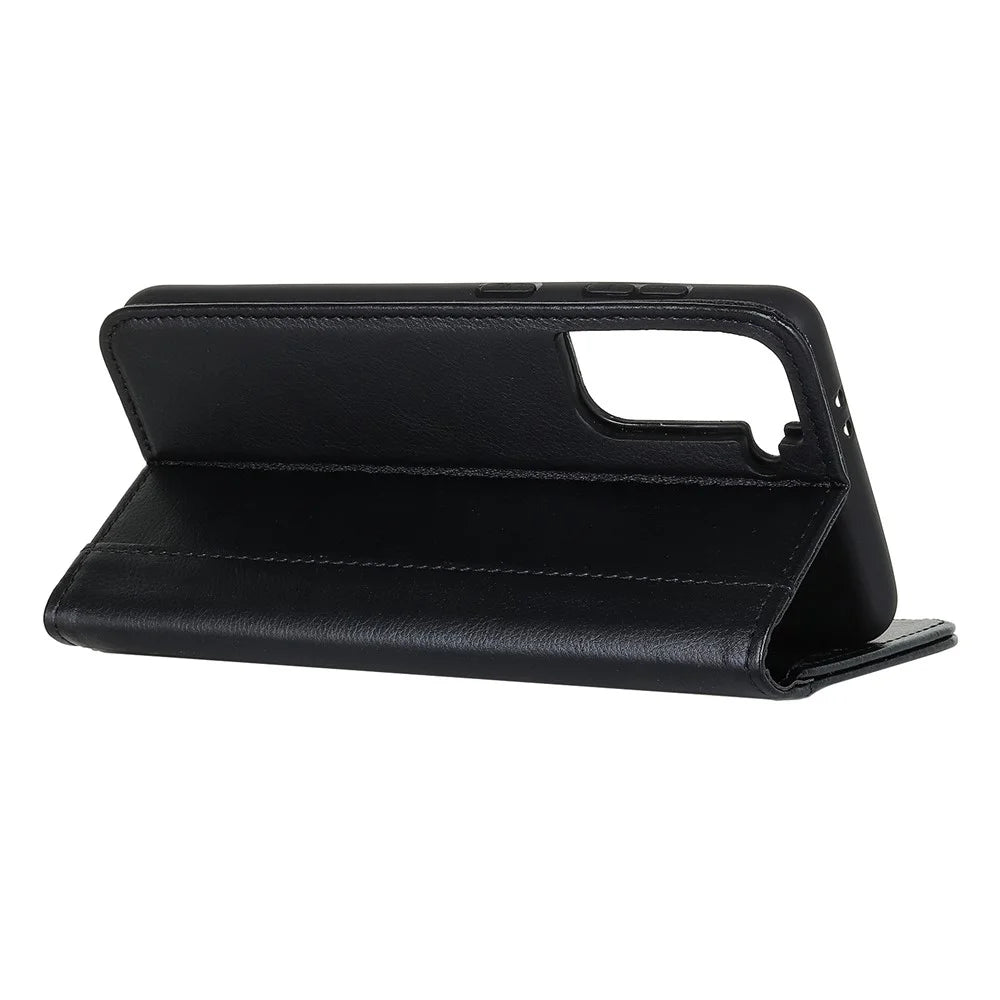 Auto-absorbed Litchi Grain Shell for Samsung Galaxy S21 5G/S21 4G Wallet Split Leather Cover - Black - 4