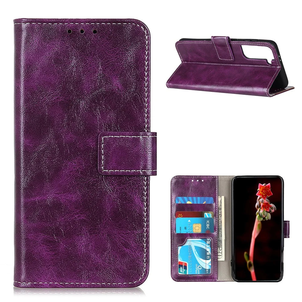 Crazy Horse Texture Leather Retro Style Phone Protective Shell for Samsung Galaxy S21 5G/S21 4G - Purple - 1