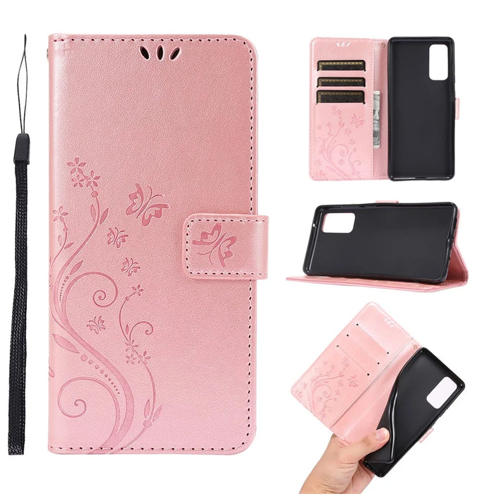 For Samsung Galaxy S20 FE 4G/5G/S20 Lite/S20 FE 2022 Butterfly Flower Imprinting Leather Wallet Case - Rose Gold - 1