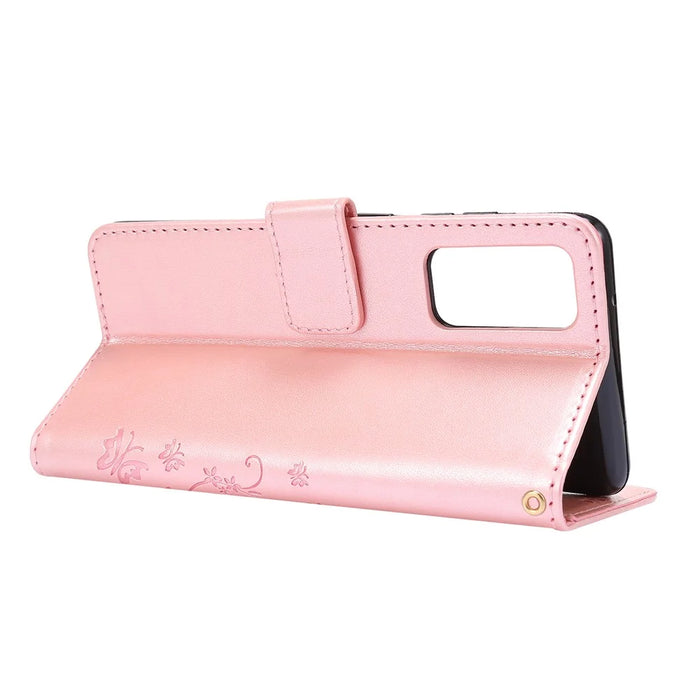 For Samsung Galaxy S20 FE 4G/5G/S20 Lite/S20 FE 2022 Butterfly Flower Imprinting Leather Wallet Case - Rose Gold - 5