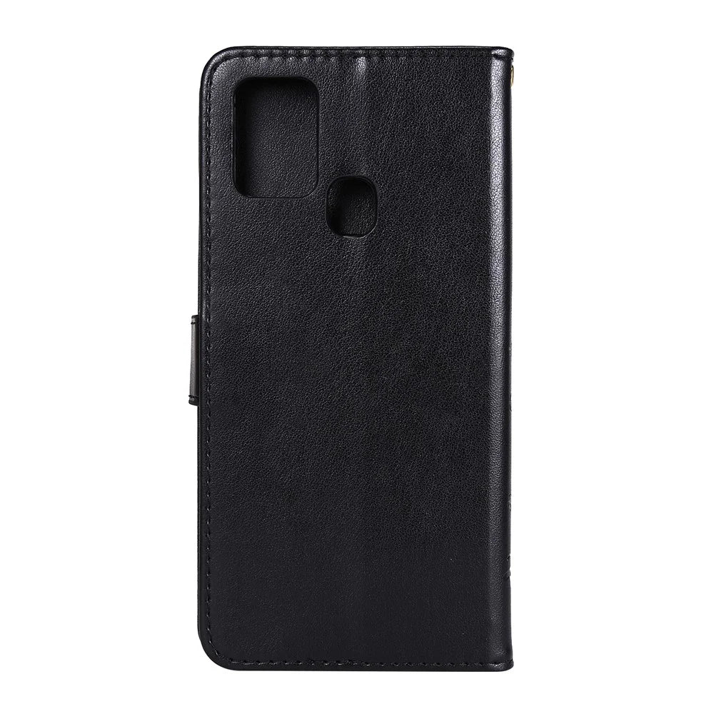 Butterfly Flower Imprinting Leather Phone Case with Wallet Stand for Samsung Galaxy A21s - Black - 3