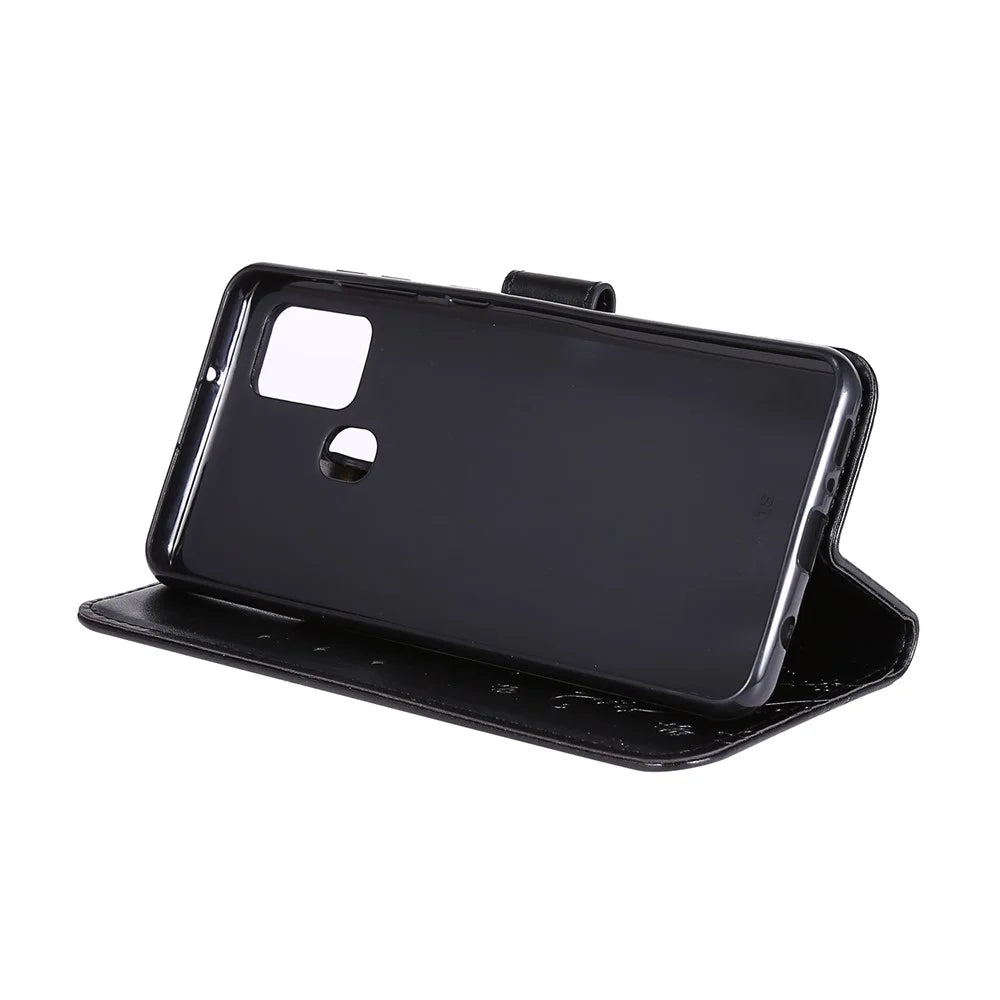 Butterfly Flower Imprinting Leather Phone Case with Wallet Stand for Samsung Galaxy A21s - Black - 4