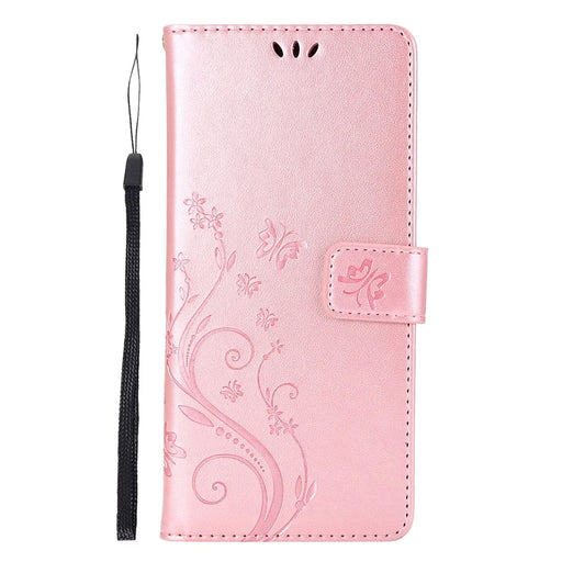 Butterfly Flower Imprinting TPU + PU Leather Wallet Stand Cover Case for Samsung Galaxy Note20 Ultra/Note20 Ultra 5G - Rose Gold - 2