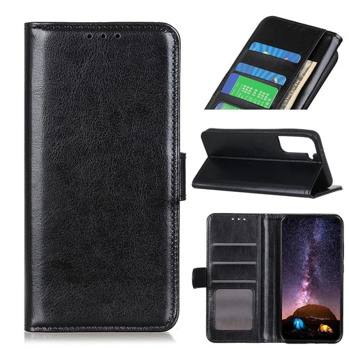 Crazy Horse Wallet Stand Leather Protector Cover for Samsung Galaxy S21+ - Black - 1