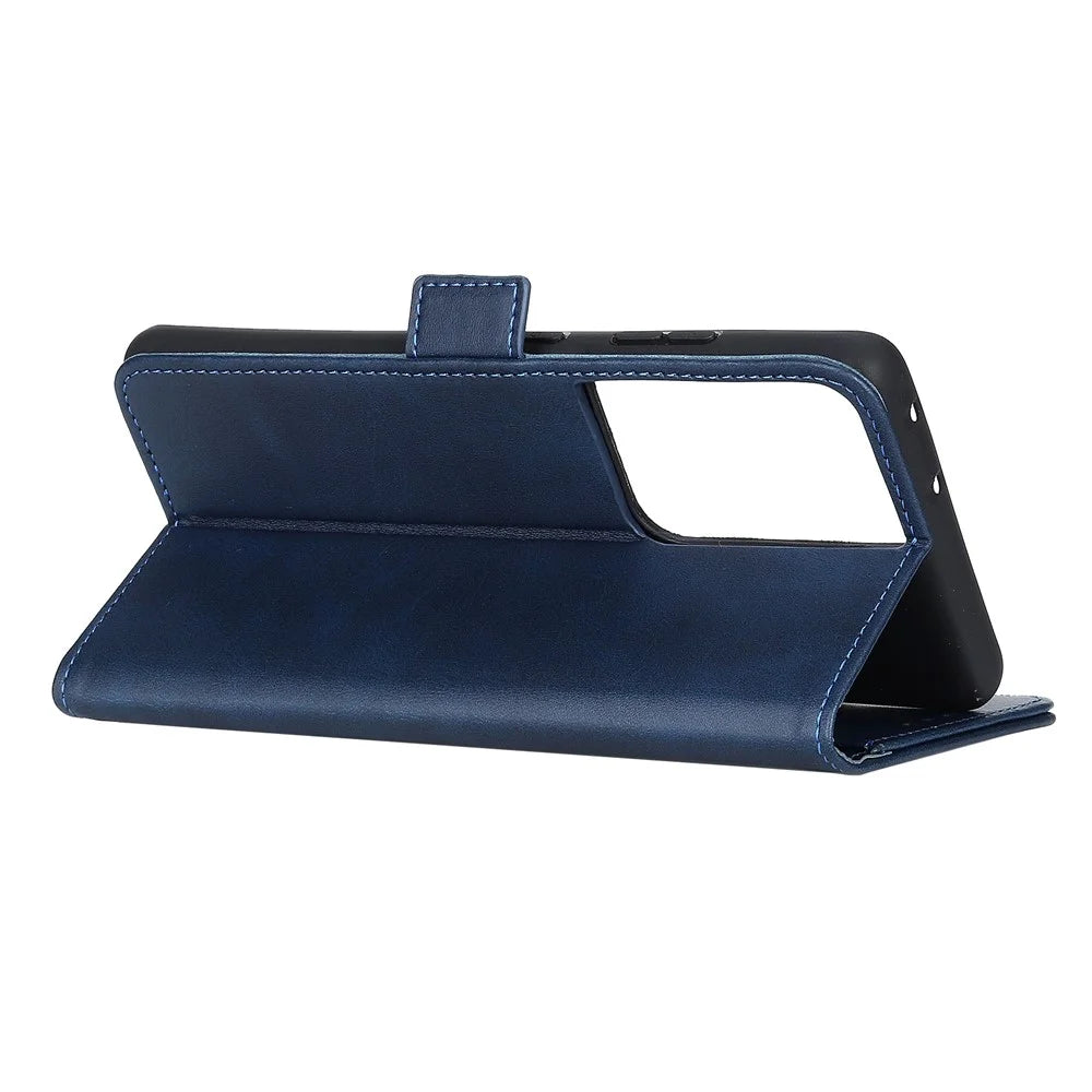 Protective Stand Magnetic Closure Leather Phone Shell for Samsung Galaxy S21 Ultra 5G - Blue - 5