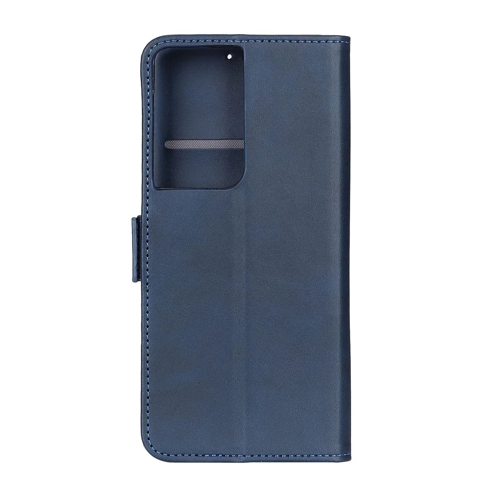 Protective Stand Magnetic Closure Leather Phone Shell for Samsung Galaxy S21 Ultra 5G - Blue - 6