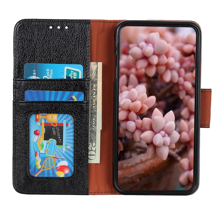 Magnetic Nappa Texture Split Leather Folio Flip Phone Cover for Samsung Galaxy S21 Ultra 5G - Black - 3