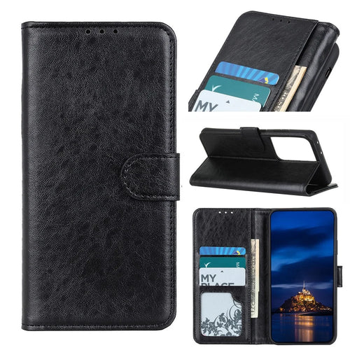 For Samsung Galaxy S21 Ultra 5G Magnetic Crazy Horse Skin Leather Wallet Phone Folio Flip Cover Case - Black - 1