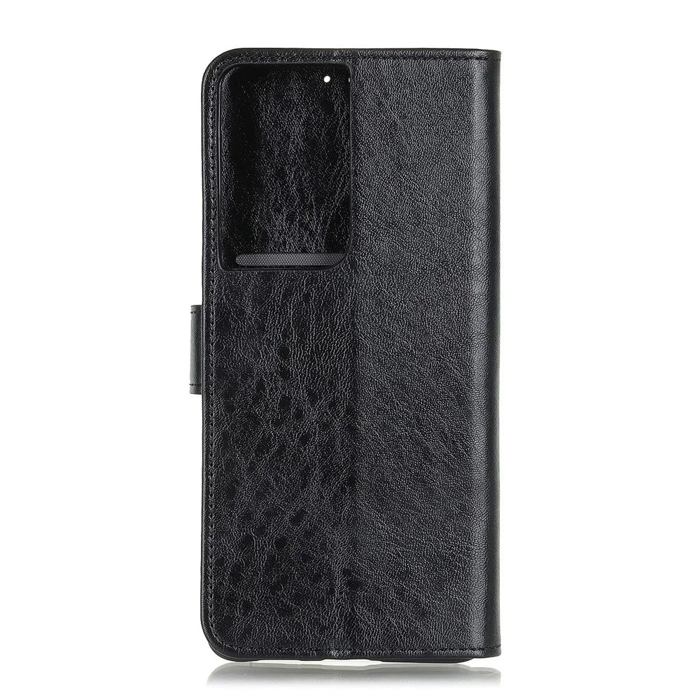 For Samsung Galaxy S21 Ultra 5G Magnetic Crazy Horse Skin Leather Wallet Phone Folio Flip Cover Case - Black - 7