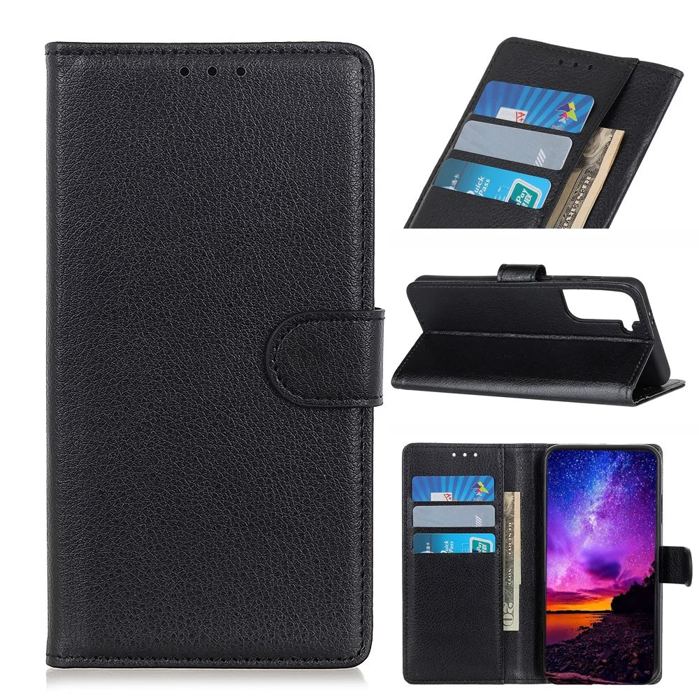 Litchi Texture Wallet Stand Leather Protective Case for Samsung Galaxy S21+ 5G - Black - 1