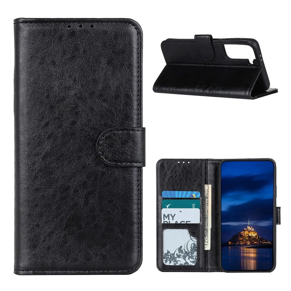 Crazy Horse Wallet Stand Leather Folio Cover for Samsung Galaxy S21 Plus - Black - 1