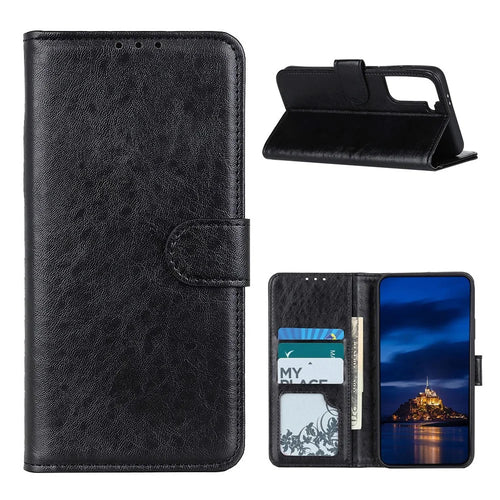 Crazy Horse Wallet Stand Leather Folio Cover for Samsung Galaxy S21 Plus - Black - 1