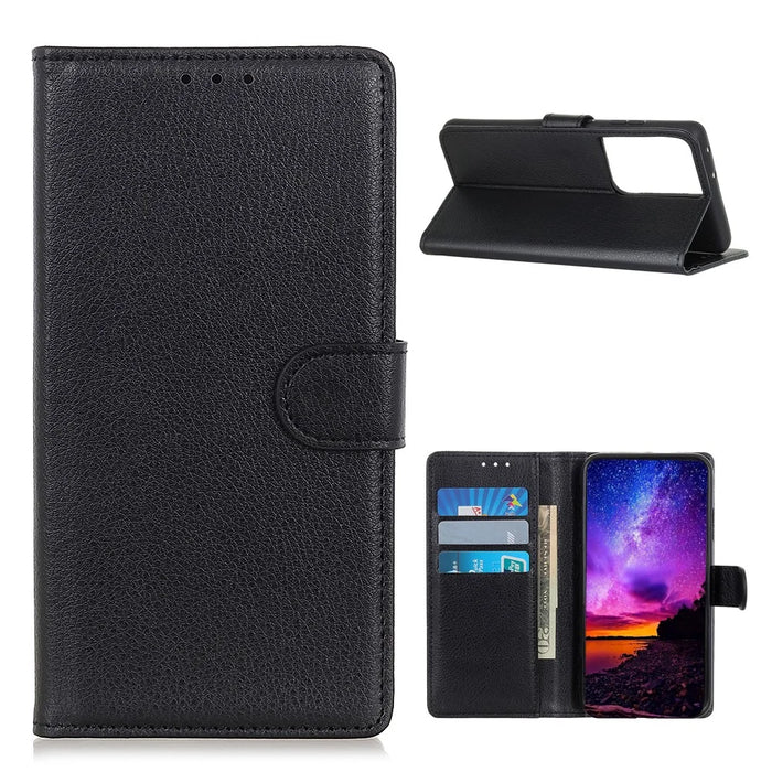 Litchi Texture Wallet Stand Leather Protective Case for Samsung Galaxy S21 Ultra 5G - Black - 1