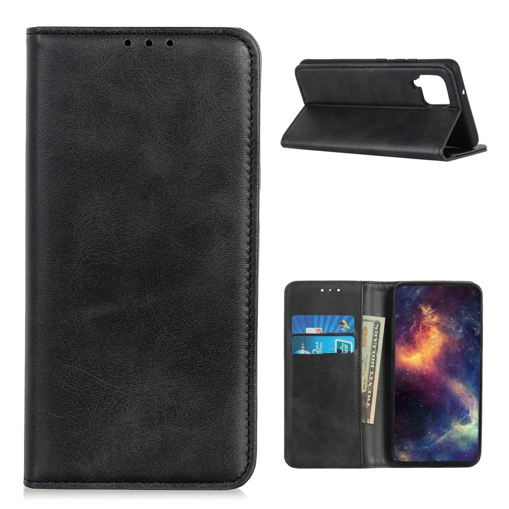 Phone Case for Samsung Galaxy A12 Anti-drop Wallet Stand Shell Shockproof Flip Protective Cover - Black - 1