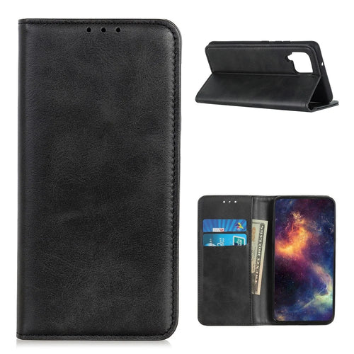 Phone Case for Samsung Galaxy A12 Anti-drop Wallet Stand Shell Shockproof Flip Protective Cover - Black - 1