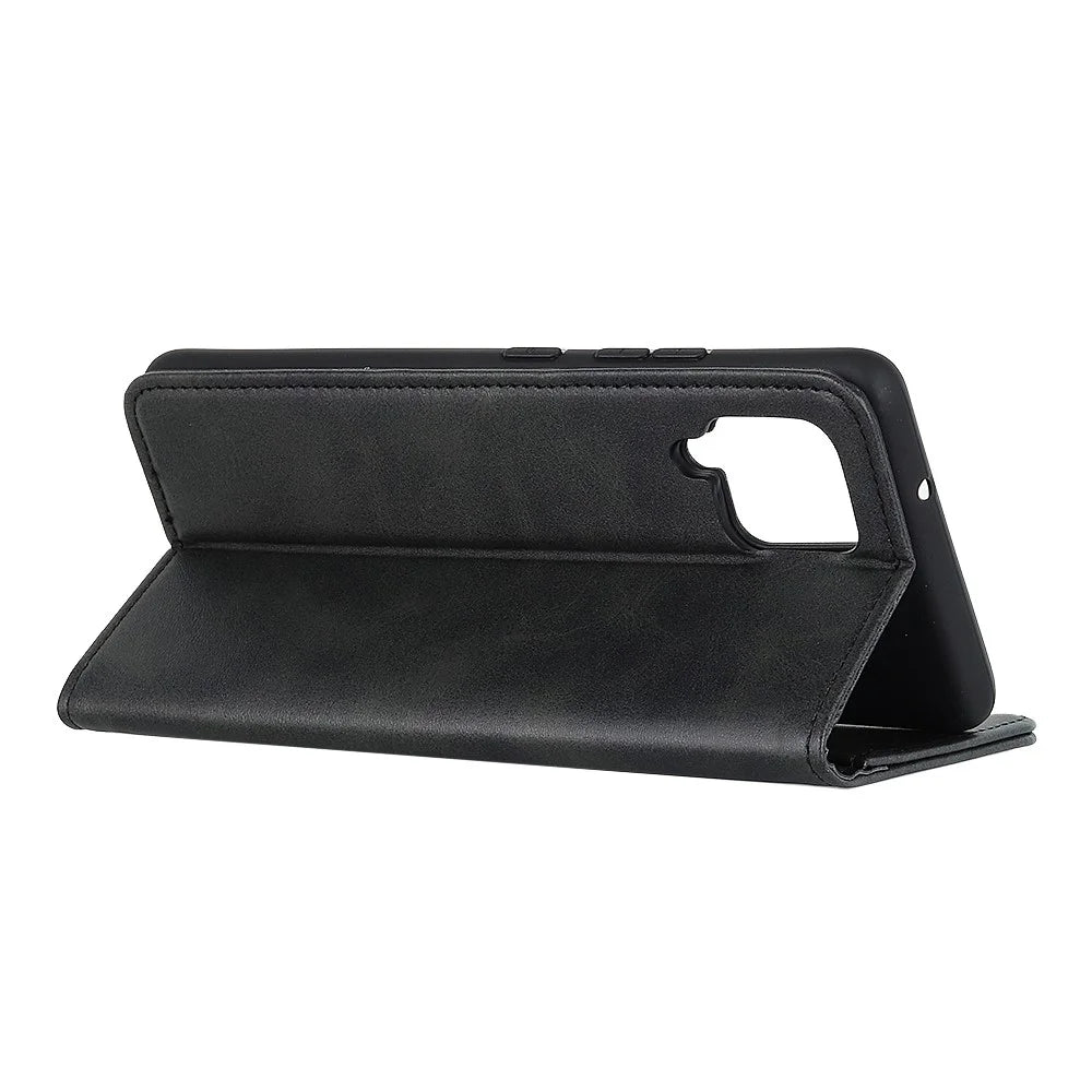 Phone Case for Samsung Galaxy A12 Anti-drop Wallet Stand Shell Shockproof Flip Protective Cover - Black - 4