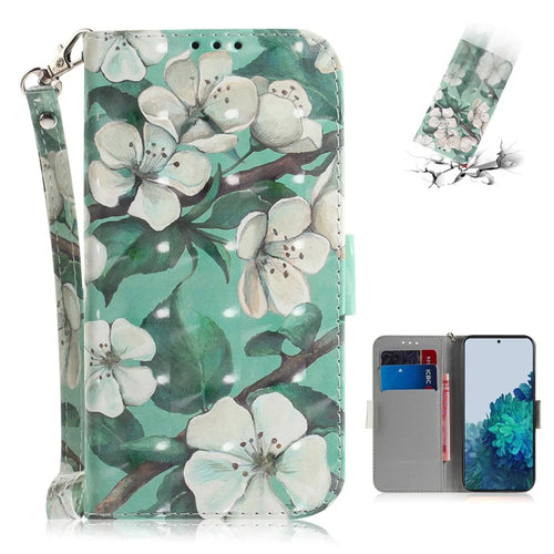 Light Spot Decor Pattern Printing Wallet Stand Leather Phone Casing with Strap for Samsung Galaxy S21 5G/S21 4G - Vivid Flower - 1