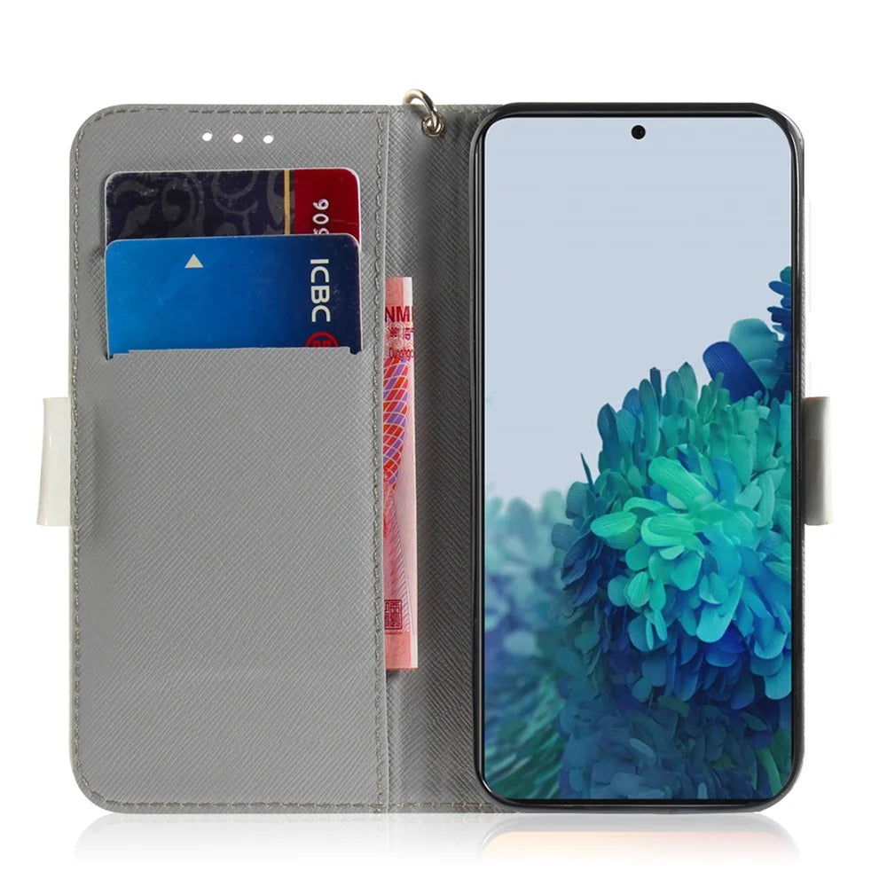 Light Spot Decor Pattern Printing Wallet Stand Leather Phone Casing with Strap for Samsung Galaxy S21 5G/S21 4G - Vivid Flower - 7