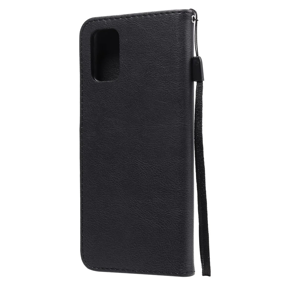 For Samsung Galaxy M31s Case Solid Color Leather Mobile Cover Wallet Stand with Strap - Black - 3