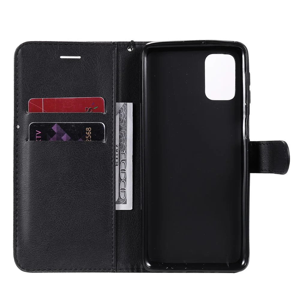 For Samsung Galaxy M31s Case Solid Color Leather Mobile Cover Wallet Stand with Strap - Black - 4