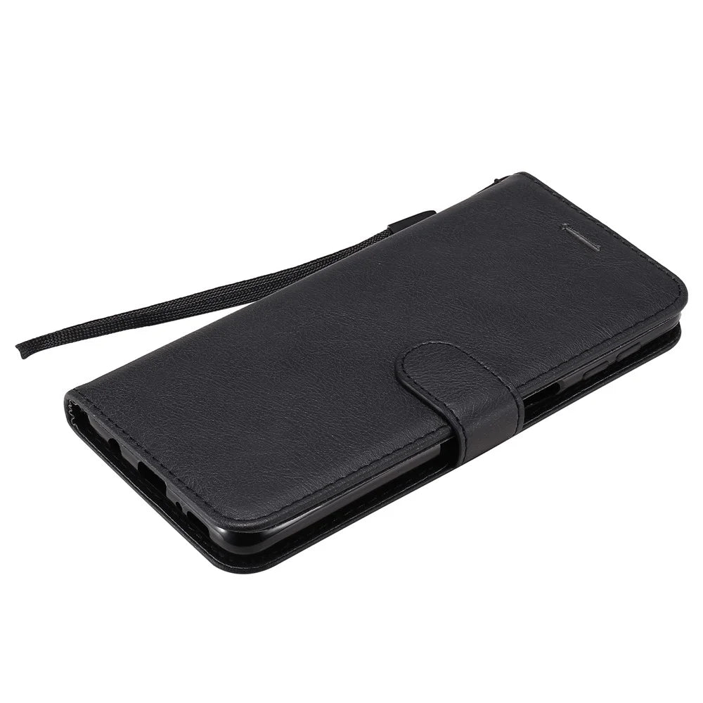 For Samsung Galaxy M31s Case Solid Color Leather Mobile Cover Wallet Stand with Strap - Black - 7