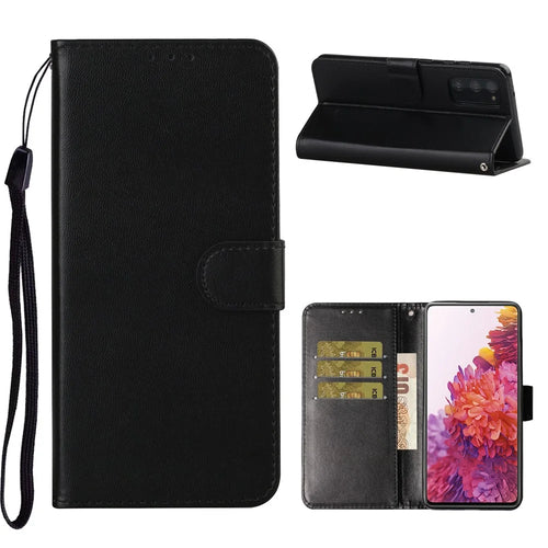 For Samsung Galaxy S20 FE 4G/5G/S20 Lite/S20 FE 2022 Solid Color Style with Card Slots Leather Shell - Black - 1