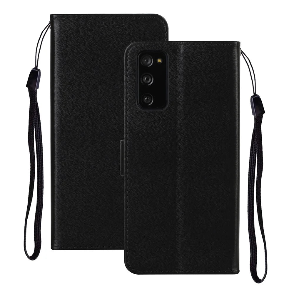 For Samsung Galaxy S20 FE 4G/5G/S20 Lite/S20 FE 2022 Solid Color Style with Card Slots Leather Shell - Black - 6