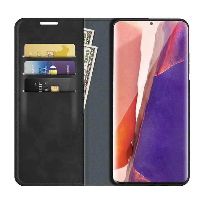 Auto-Absorbed Skin-Touch Folio Flip Leather Protector with Wallet for Samsung Galaxy S21 5G / S21 4G - Black - 3