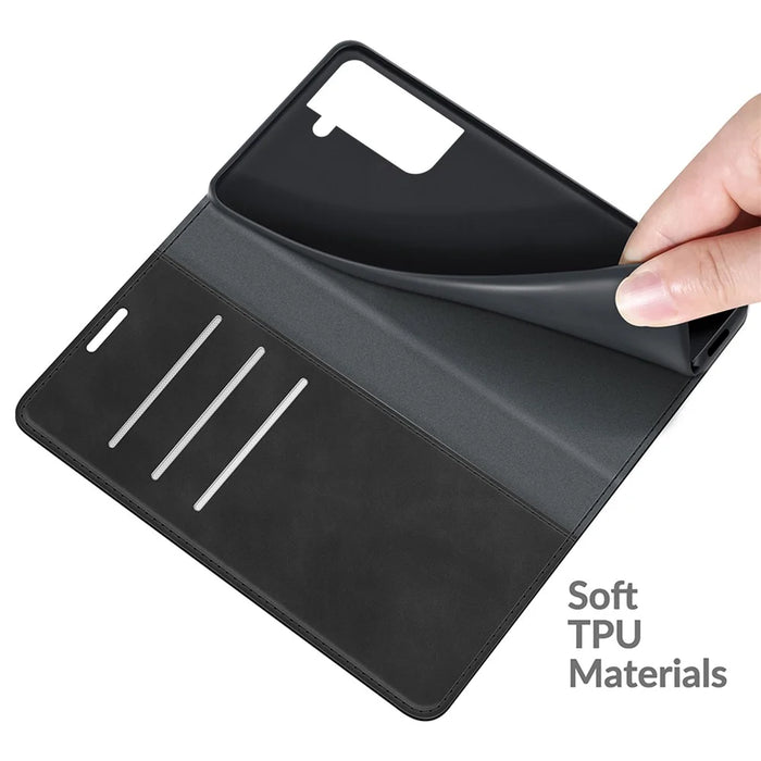 Auto-Absorbed Skin-Touch Folio Flip Leather Protector with Wallet for Samsung Galaxy S21 5G / S21 4G - Black - 6