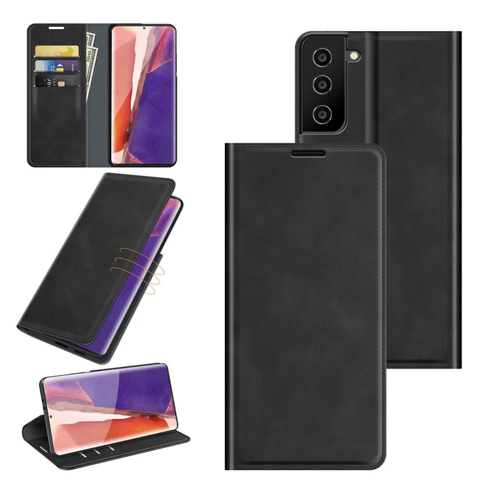 Auto-Absorbed Skin-Touch Folio Flip Leather Protector with Wallet for Samsung Galaxy S21 5G / S21 4G - Black - 7