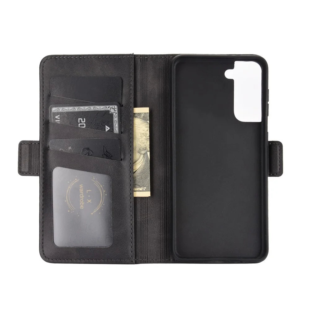 Double Magnetic Clasp Side Absorption Leather Stand Phone Protective Case for Samsung Galaxy S21 5G / S21 4G - Black - 2