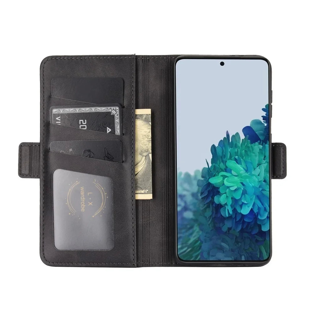 Double Magnetic Clasp Side Absorption Leather Stand Phone Protective Case for Samsung Galaxy S21 5G / S21 4G - Black - 3