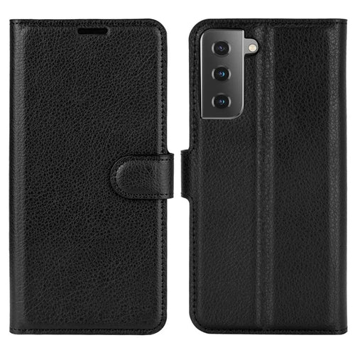 Litchi Grain Wallet Stand Leather Protective Phone Shell for Samsung Galaxy S21 5G / S21 4G with Multi-Color Design - Black - 1