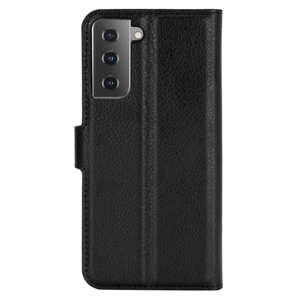 Litchi Grain Wallet Stand Leather Protective Phone Shell for Samsung Galaxy S21 5G / S21 4G with Multi-Color Design - Black - 3