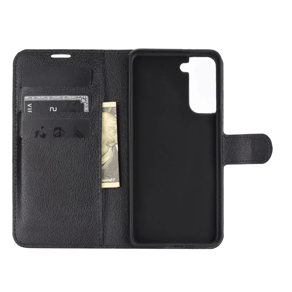 Litchi Grain Wallet Stand Leather Protective Phone Shell for Samsung Galaxy S21 5G / S21 4G with Multi-Color Design - Black - 4
