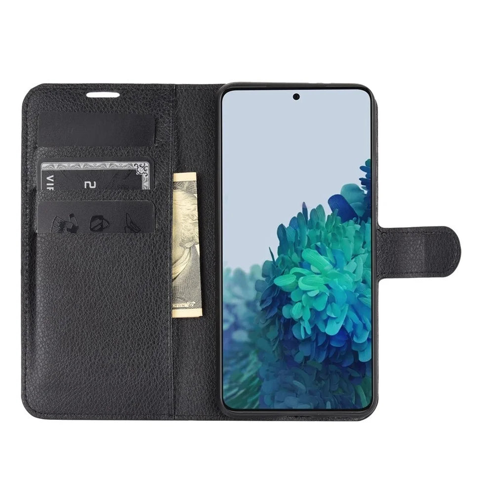 Litchi Grain Wallet Stand Leather Protective Phone Shell for Samsung Galaxy S21 5G / S21 4G with Multi-Color Design - Black - 5