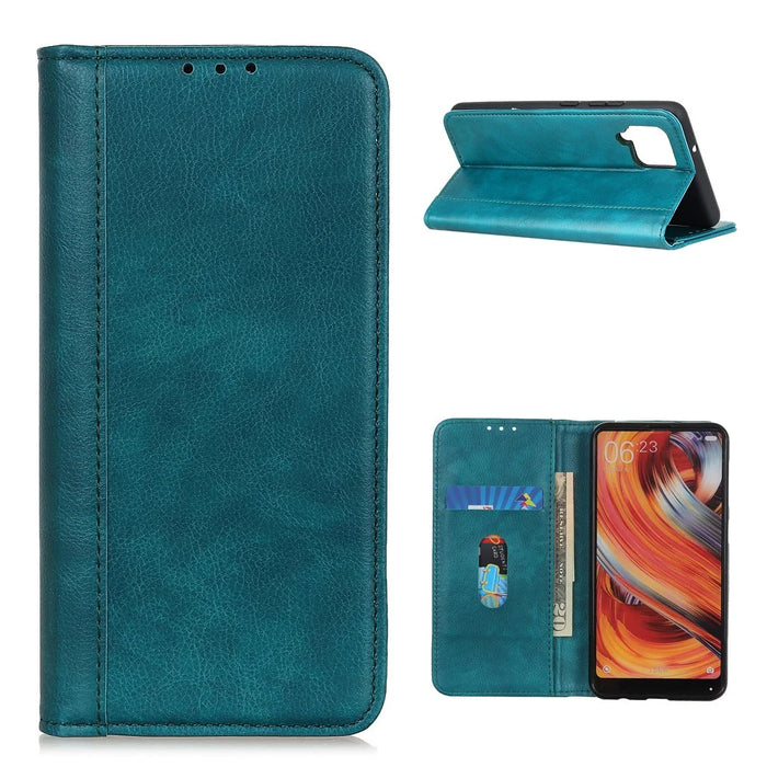 Retro Style Split Leather Case with Wallet + Stand for Samsung Galaxy A12 - Green - 1